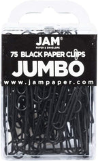 JAM PAPER Colorful Jumbo Paper Clips - Large 2 Inch - Black Paperclips - 75/Pack