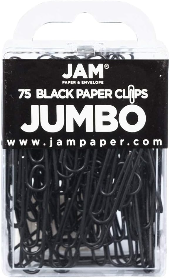 JAM PAPER Colorful Jumbo Paper Clips - Large 2 Inch - Black Paperclips - 75/Pack