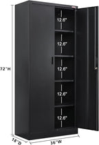 BESFUR Metal Storage Cabinet, 72" H x 36" W x 18" D Garage Storage Cabinet, Adjustable Shelves and Locking Doors for Office, School, Garage - Black