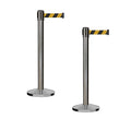 Crowd Control Warehouse CCW Series RBB-150 - Set of 2 Stanchion Retractable Belt Barriers - 16 Foot, Black & Yellow Diagonal Belt with Satin Stainless Steel Post - Easy Assembly