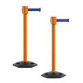 Montour Line MSR760 Set of 2 Retractable Belt Barrier Stanchion, Rubber Base, Orange Post (35 ft Dark Blue Belt)