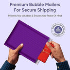 Purple Bubble Mailers #7 Extra Large Poly Mailers 14.5x19 Inch. Bubble Lined Cushioned Poly Mailer. Usable Size 14.25x19 Tear/Water/proof, Lightweight Padded Envelopes/Bags. Bulk 50 pack