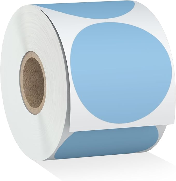 Misofuki 2" 750 Labels Blue Circle Direct Thermal Stickers Labels Roll Compatible with Zebra, Rollo, MUNBYN, Self-Adhesive Round Direct Thermal Labels