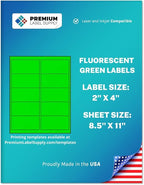Premium Label Supply Bright Neon Color Fluorescent Stickers - 2" x 4" Labels - (Green Fluorescent, 1000 Labels)