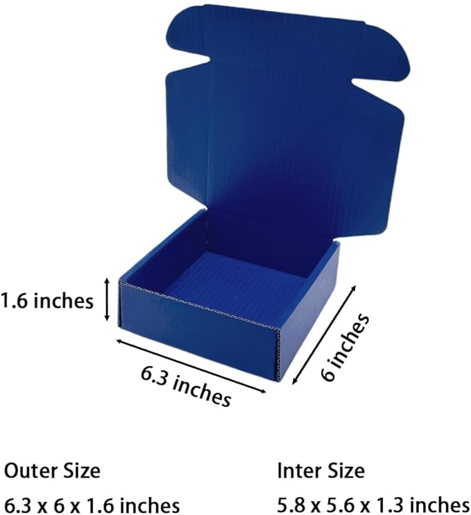 50 Pcs 6.3 x 6 x 1.6 inches Shipping Boxes for Small Business Cardboard Corrugated Mailer Boxes for Shipping Packaging Holidays Craft Gifts Giving Products (Industrial Blue, 6.3 x 6 x 1.6")
