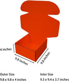 10 Pcs 9.8 x 9.8 x 4 inches Large Size Corrugated Cardboard Gift Boxes Recyclable Shipping Boxes for Mailing & Holidays, Wedding, Birthday, Gifts Packaging (Orange Red, 9.8 x 9.8 x 4")