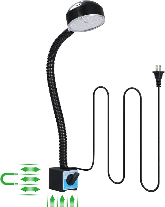 LED Magnetic Work Light with Flexible Gooseneck, 20W 2000 Lumens 6500K 110V US Plug, Machine Lathe Light with On/Off Magnetic Base for Work Bench, Sewing Machine, Lathe Workbenches