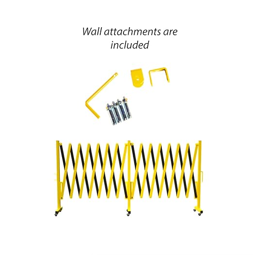 Trafford Industrial Expandable Metal Barricade, 11 Feet, Yellow and Magenta, Mobile Safety Barrier Gate, Retractable Traffic Fence