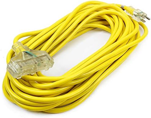 XtremepowerUS 50FT 12 Gauge Extension Power Electricity Cord Copper Wire UL approval 125V, 15Amp Current Cable W/Clear TRI-TAP Plug