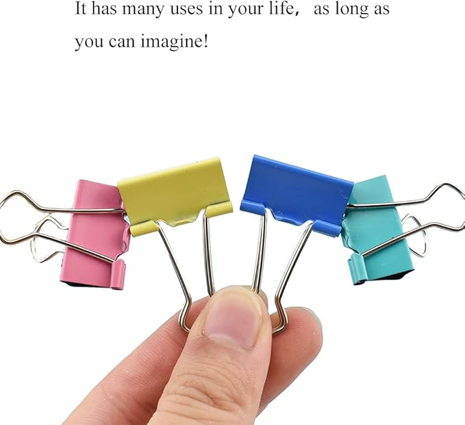 HAHIYO Binder Clips Paper Clamps Spring Steel Sturdy 0.98 inches Width 0.31 Inch Capacity No Sharp Edges Heavy Duty Tight Grip Reusable Color Metal Bright Finish for Home Office School 28 Pack