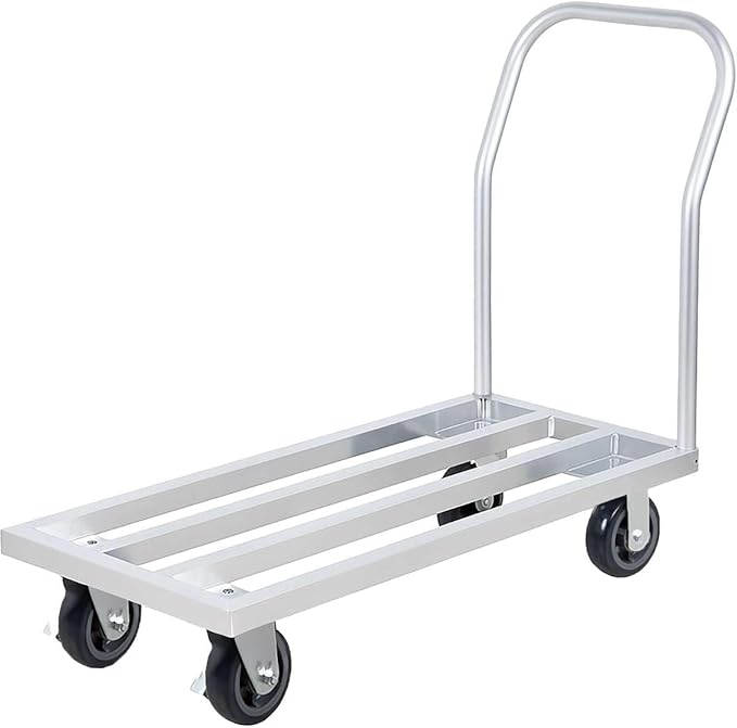 20" x 48" Mobile Aluminum Dunnage Rack - 1600 lb. Capacity with Handle, Heavy-Duty Rolling Platform Truck, NSF Storage Rack with Casters for Commercial Kitchen, Warehouse, Food Service