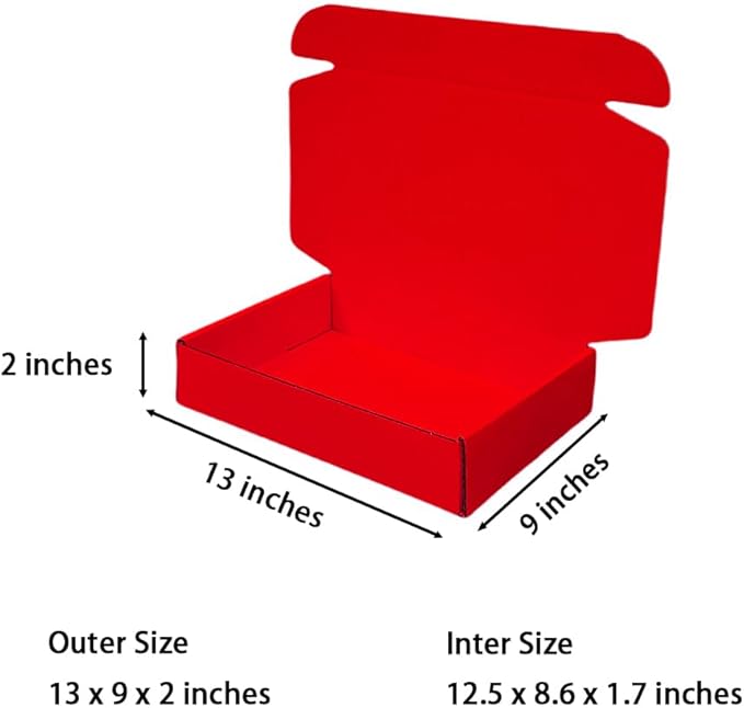 30 Pcs 13 x 9 x 2 inches Large Size Shipping Boxes for Small Business Cardboard Corrugated Mailer Boxes for Shipping Packaging Holidays Craft Gifts Giving Products (Red, 13 x 9 x 2")
