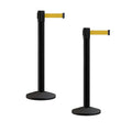 Crowd Control Warehouse CCW Series RBB-150 - Set of 2 Stanchion Retractable Belt Barriers - 16 Foot, Yellow Belt with Black Steel Post - Easy Assembly