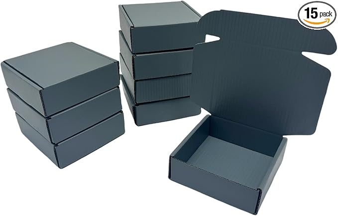15 Pcs 6 x 6 x 2 inches Corrugated Cardboard Gift Boxes Recyclable Shipping Boxes for Mailing & Holidays, Wedding, Birthday, Gifts Packaging (Dark Gray, 6 x 6 x 2")