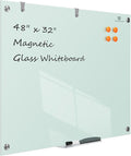 TSJ OFFICE Glass Dry-Erase Board - 48 x 32 Inches Wall Mounted Glass Magnetic Whiteboard, Large Frameless White Board for Office, Home & School