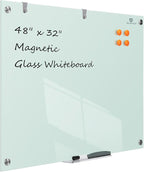 TSJ OFFICE Glass Dry-Erase Board - 48 x 32 Inches Wall Mounted Glass Magnetic Whiteboard, Large Frameless White Board for Office, Home & School