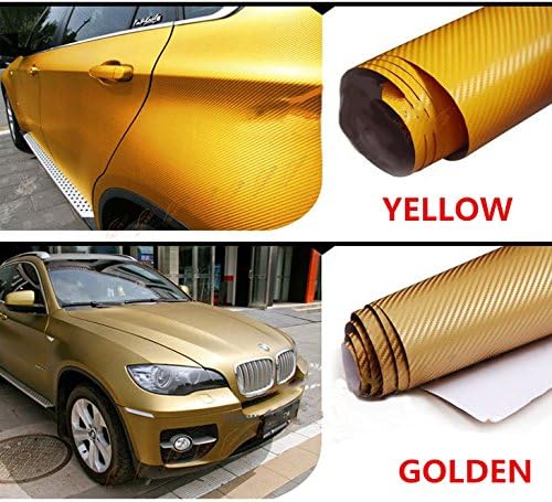 F & B LED LIGHTS Golden 3D Carbon Fiber Film Twill Weave Vinyl Sheet Roll Wrap (108" X 60", Golden)