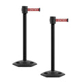 Montour Line MSR760 Set of 2 Retractable Belt Barrier Stanchion, Rubber Base, Black Powder Coated Post (35 ft RED with"NO Entry" White Letters Belt)
