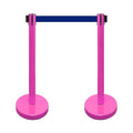 VIP Crowd Control Retractable Belt Stanchion Queue Safety Barrier Set, 36" Ht, 78" Belt (2 M.Pink Posts Blue Belt)