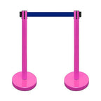 VIP Crowd Control Retractable Belt Stanchion Queue Safety Barrier Set, 36" Ht, 78" Belt (2 M.Pink Posts Blue Belt)