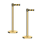 CCW Series RBB-100 - Set of 2 Stanchion Retractable Belt Barriers (9 Foot Belt, Black and Yellow Diagonal Belt with Polished Brass Post)