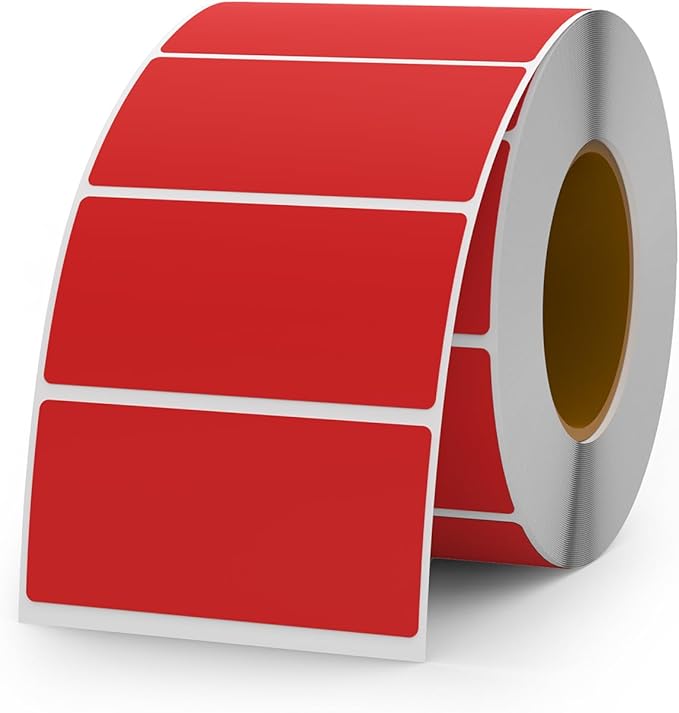 Red Color Coding Labels 1 × 2 Inches Self-Adhesive Vinyl Rectangle Stickers Waterproof Name Tags Removable Roll for Office School Home 500 PCS
