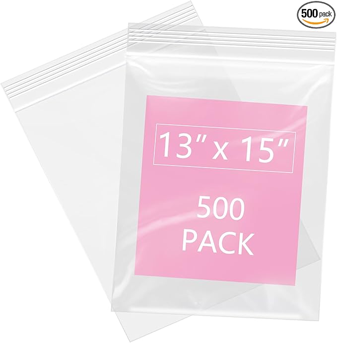 iMailer - 500 Pcs- 13" x 15" Zip Bags- 2 Gallon Zip Bags- Clear Resealable Zip Poly Bag 2 Mil for Clothing, T-Shirts, Pants, Storage