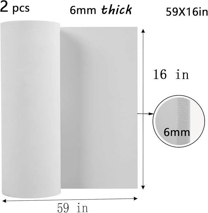 AMZQNART 2Pcs EVA Foam 6mm, Cosplay Foam 16x59 inch White, High Density 90 kg/m³, for Craft Projects Cosplay Costumes, Fake Weapons, Decorations, Christmas, Easter, Thanksgiving, etc.