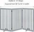 unipaws 36" H Free Standing Pet Gate for Dog Cat, Tall Wooden Dog Gates for Doorway, Stairs, Foldable Pet Fence for The House, Expandable Barrier, Indoor Use, Grey