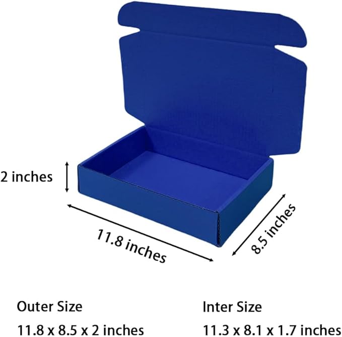 50 Pcs 11.8 x 8.5 x 2 inches Large Size Corrugated Cardboard Gift Boxes Recyclable Shipping Boxes for Packing Jewelry Ornament Gift Craft Packaging Supplier (Industrial Blue, 11.8 x 8.5 x 2")