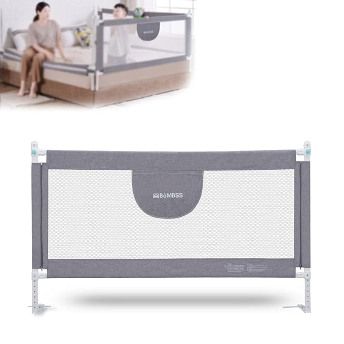 MBQMBSS 58'' L x 26.7" H Bed Rail for Toddlers, Baby Bed Rails Guard for Toddlers, Height Adjustable Rail Fit for Side of King Size Queen Full Bed, Bed Rails for Kids with Child Lock & Y-Shaped Strap