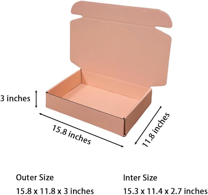 20 Pcs 15.8 x 11.8 x 3 inches Shipping Boxes for Small Business Cardboard Corrugated Mailer Boxes for Shipping Packaging Holidays Craft Gifts Giving Products (Powder Pink, 15.8 x 11.8 x 3")