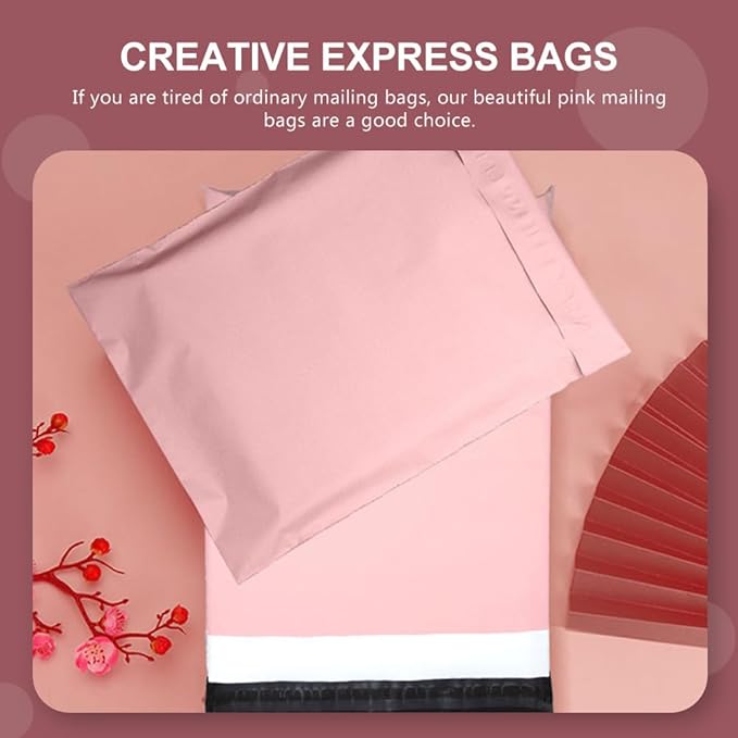 50 Pack Pink Poly Mailers, 10. 2x6. 7 Inches Plastic Self-adhesive Shipping Bags, Heavy Duty Packing Mailing Bags for Small Business