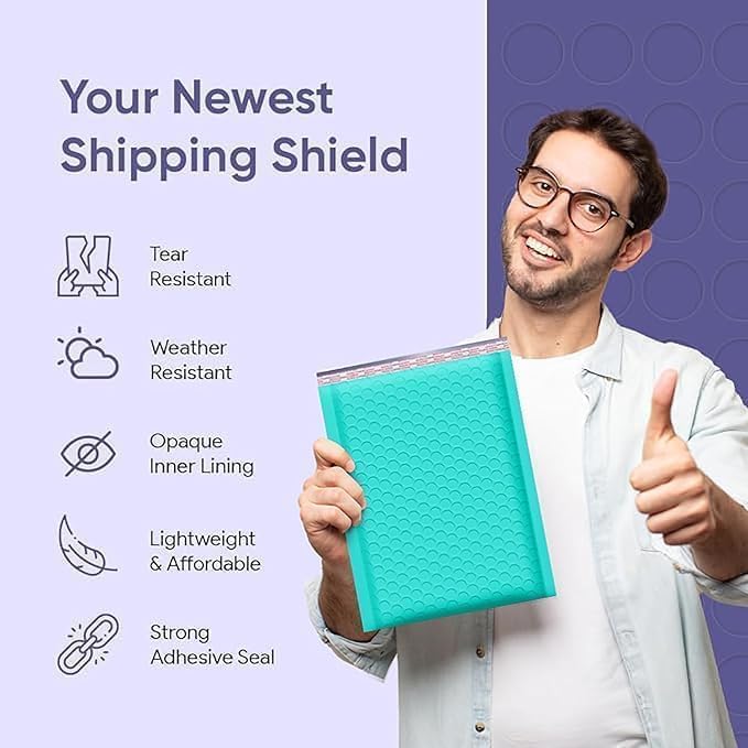 Teal Small Poly Bubble Mailers 6x10 inch #0 | Self Seal Padded Envelopes | Cushioned Bubble Mailer | Usable Size 6x9 | WaterProof | Lightweight mailing Shipping Bags | 250 Pack Bulk