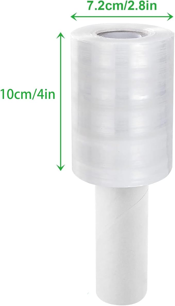 6 Pack Stretch Wrap Film with Handle, 80 Gauge Thick Industrial Strength Hand Stretch Wrap, 4" x 1000 Ft Plastic Pallet Shrink Film Heavy Duty Self-Adhering Plastic Wrap for Packing, Moving