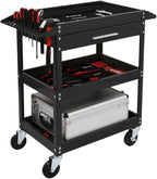 TUFFIOM 3 Tier Rolling Tool Cart with Drawer, Tool Service Cart on Wheels w/2 Brake, 330 LBS Capacity Industrial Heavy Duty Utility Cart, Tool Organizer for Mechanic, Garage, Warehouse & Repair Shop