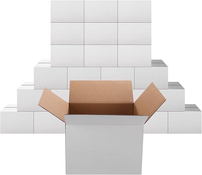 PETAFLOP Shipping Boxes 7x6x5 White Cardboard Box Kraft Corrugated Small Mailing Boxes, 25 Pack