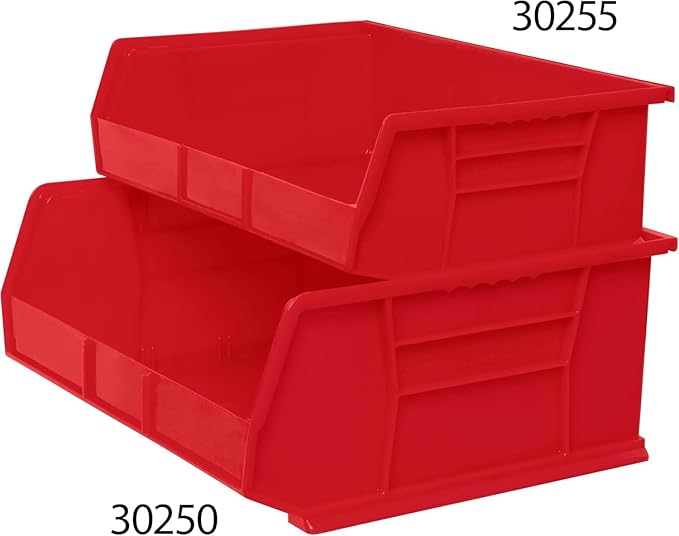 Akro-Mils 30255 AkroBins Plastic Storage Bins, Space-Saving Stackable Bins for Garage, Pantry, Craft Organization, 11-" x 16-" x 5-", Red, 6-Pack
