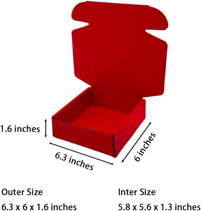 50 Pcs 6.3 x 6 x 1.6 inches Shipping Boxes for Small Business Cardboard Corrugated Mailer Boxes for Shipping Packaging Holidays Craft Gifts Giving Products (Red, 6.3 x 6 x 1.6")