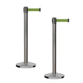 CCW Series RBB-100 - Set of 2 Stanchion Retractable Belt Barriers (11 Foot Belt, Olive Belt with Satin Stainless Steel Post)
