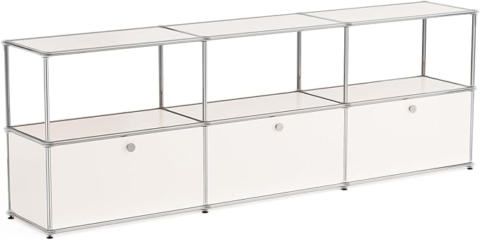 Modern Storage Cabinet Versatile Free-Standing Organizer for Home, Office, Garage, Gym, Kitchen, Furniture Decoration (G-15 D x 90" W x 29" H, White)