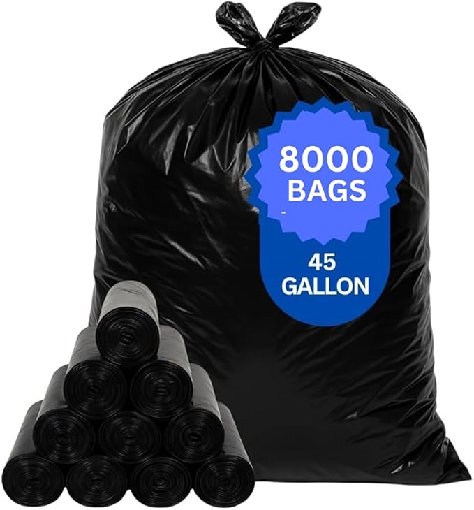 Black Trash Bags for Home, Kitchen and Retail - 1 Pallet of 80 Cases, 8000 Bags Total - 45 Gallons - Coreless - 40"x46" - 1.3 mil thick