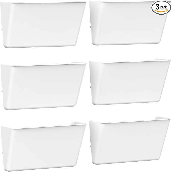 Clear Acrylic Single Pocket, Plastic Hanging Wall Mount File Holder for Office Home (White, 6 Pack)