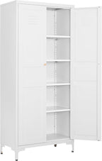 Metal Storage Cabinet-61” Tall Steel File Cabinets with Doors and 4 Adjustable Shelves-White Steel Storage Cabinet for Home,Kitchen, School, Office, Garage
