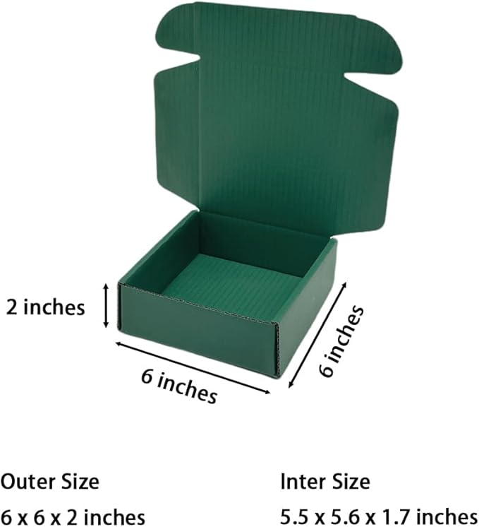 15 Pcs 6 x 6 x 2 inches Corrugated Cardboard Gift Boxes Recyclable Shipping Boxes for Mailing & Holidays, Wedding, Birthday, Gifts Packaging (Hunter Green, 6 x 6 x 2")