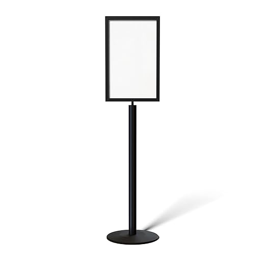 Floor Standing Sign Frame with Steel Low Profile Base, 14 inches by 22 inches Vertical Sign Frame, Black Post