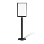 Floor Standing Sign Frame with Steel Low Profile Base, 14 inches by 22 inches Vertical Sign Frame, Black Post