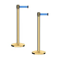 CCW Series RBB-100 - Set of 2 Stanchion Retractable Belt Barriers (11 Foot Belt, Light Blue Belt with Polished Brass Post)