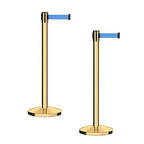 CCW Series RBB-100 - Set of 2 Stanchion Retractable Belt Barriers (11 Foot Belt, Light Blue Belt with Polished Brass Post)