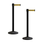 Crowd Control Warehouse CCW Series RBB-100 - Set of 2 Stanchion Retractable Belt Barriers - 11 Foot, Yellow"Out of Service" Black Letters Belt with Black Post - Easy Assembly